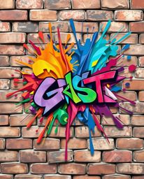 This artwork blends intricate origami techniques with vibrant graffiti street art, depicting colorful splashes on a brick wal