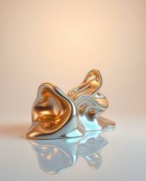 Experience the captivating allure of sculptural 3D fluid mercury shapes, bathed in the warm, golden glow of meticulously craf