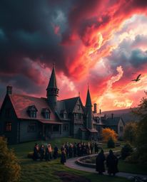 Discover breathtaking fantasy art depicting a magical school filled with young wizards.  Experience vibrant complementary col