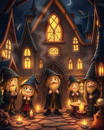 Step into an adorable and cute magical school, home to charming young wizards. The atmosphere is illuminated by the warm glow