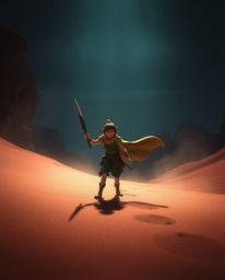 Embark on a breathtaking Disney-style desert adventure with a brave hero. This ethereal journey is infused with a spiritual v