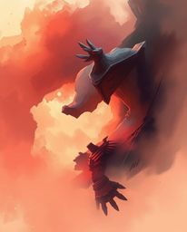 A dynamic digital sketch showcasing warm, epic colors and a misty atmosphere. Fluid shapes seamlessly morph into one another 