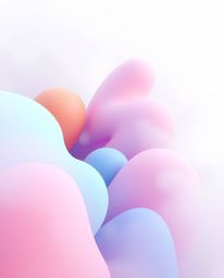Experience a gentle and soothing visual journey with this abstract composition featuring colorful 3D fluid shapes interacting