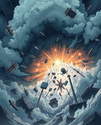 An Isekai anime-style illustration showcasing an intense and dramatic weather event, a surreal storm characterized by flying 