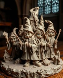 Discover stunning sculptural clay art depicting young wizards in a magical school.  Each piece features unique modeled shapes