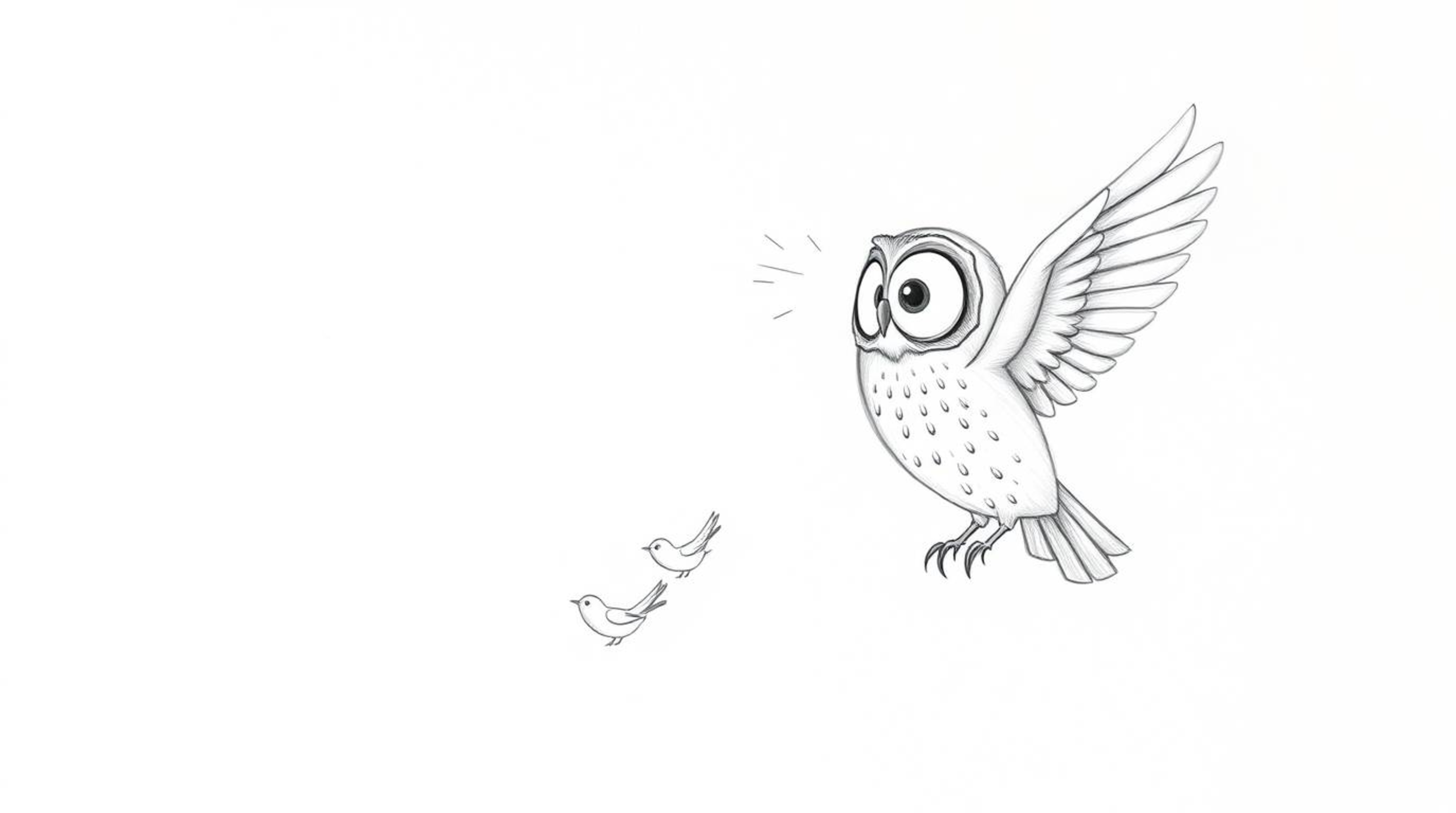 A heartwarming hand-drawn sketch, reminiscent of Pixar animation, portrays a blind owl with delicate pencil textures on a cle