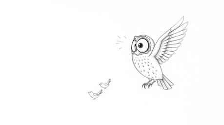 A heartwarming hand-drawn sketch, reminiscent of Pixar animation, portrays a blind owl with delicate pencil textures on a cle