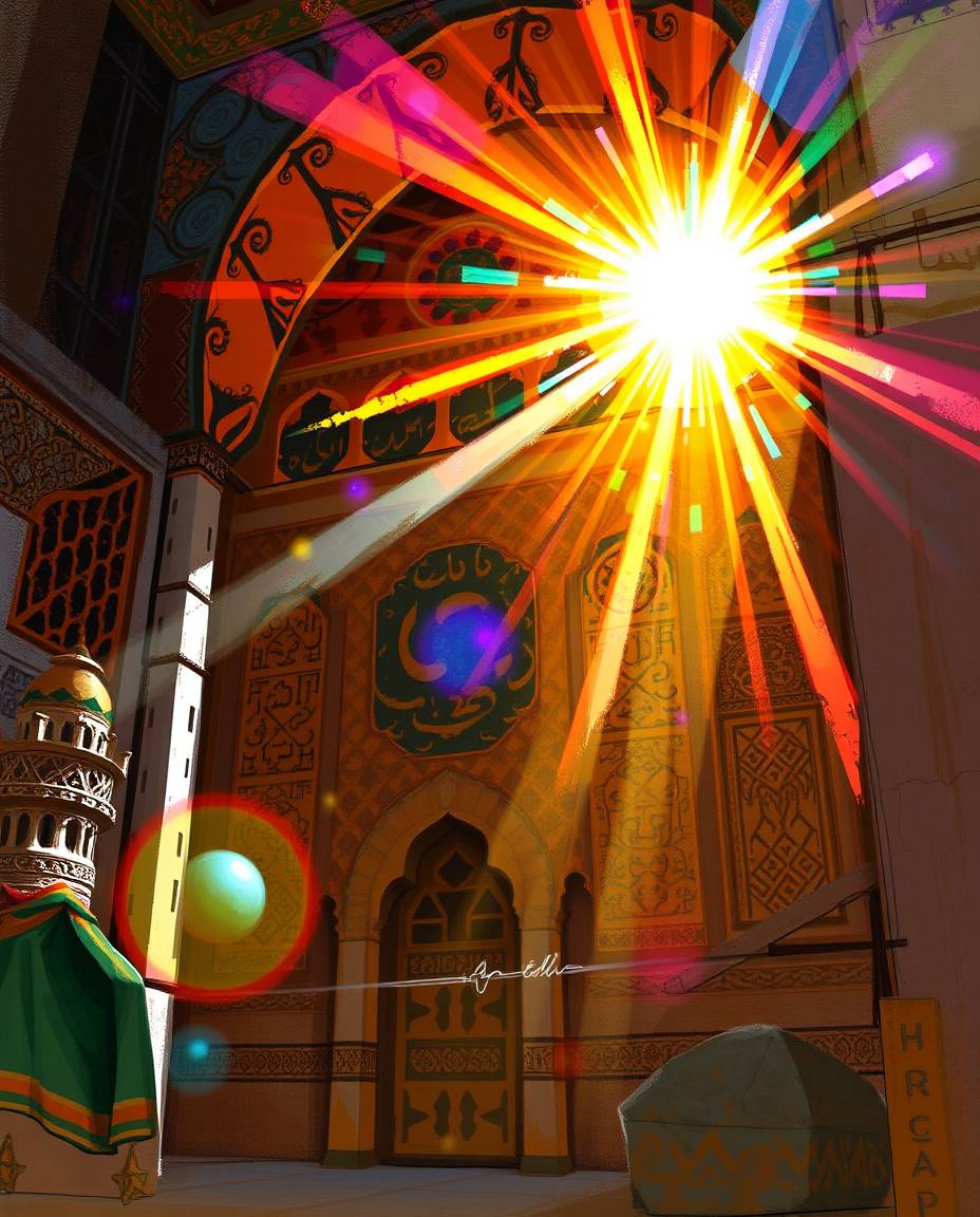 Explore a dynamic digital sketch blending loose painterly strokes with a bright lens flare, illuminating historically accurat