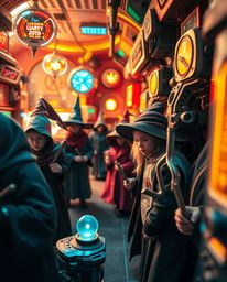 Explore an extreme macro close-up photograph showcasing a futuristic sci-fi magical school teeming with young wizards and adv