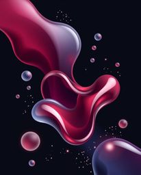 This modern flat design illustration showcases glassy fluid 3D shapes in dynamic motion, elegantly surrounded by glowing part