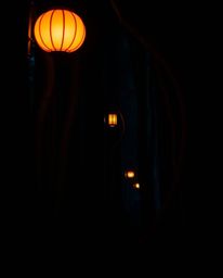 Capture the captivating contrast of a glowing lantern in a dark forest, showcased through stunning candid street photography.