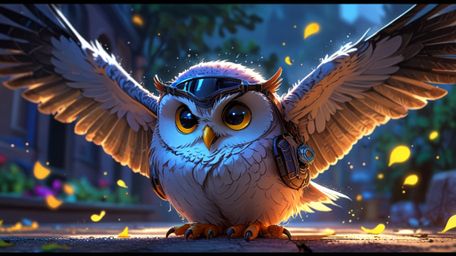 In a whimsical and charming scene, rendered in a delightful blend of Pixar and anime styles, a wise blind owl is ready to tea