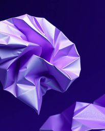 Explore the mesmerizing beauty of intricate origami-style 3D fluid shapes, rendered with smooth metallic textures and seeming