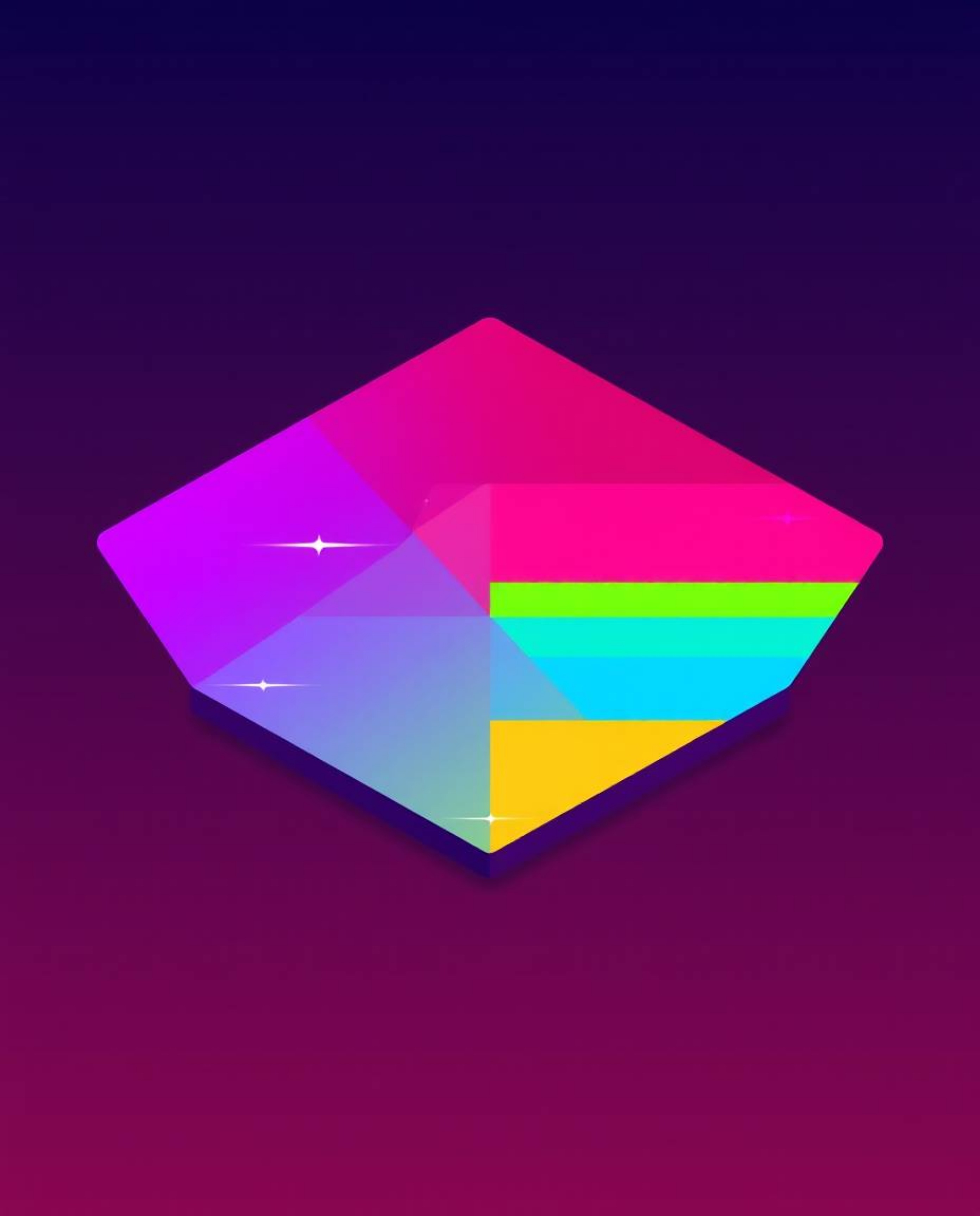 This design features a geometric logo with smooth gradient transitions and clean lines, inspired by retro TV screen glitch st
