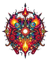 Discover stunning symbolic traditional tattoo art prints featuring colliding galaxies in a cosmic explosion of vibrant colors