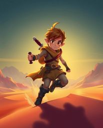 Embark on a Disney-esque desert adventure with a brave hero, brought to life with stunning visuals featuring a smooth gradien