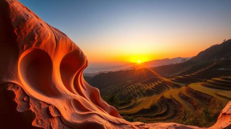 Stunning photograph showcasing sculptural clay art with a smooth gradient transition and textured details.  The image feature