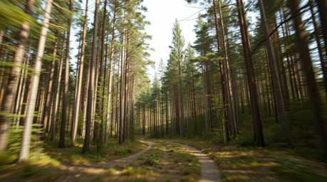 A captivating image depicts a thrilling chase scene within a looping forest backdrop.  The photograph, characterized by its p