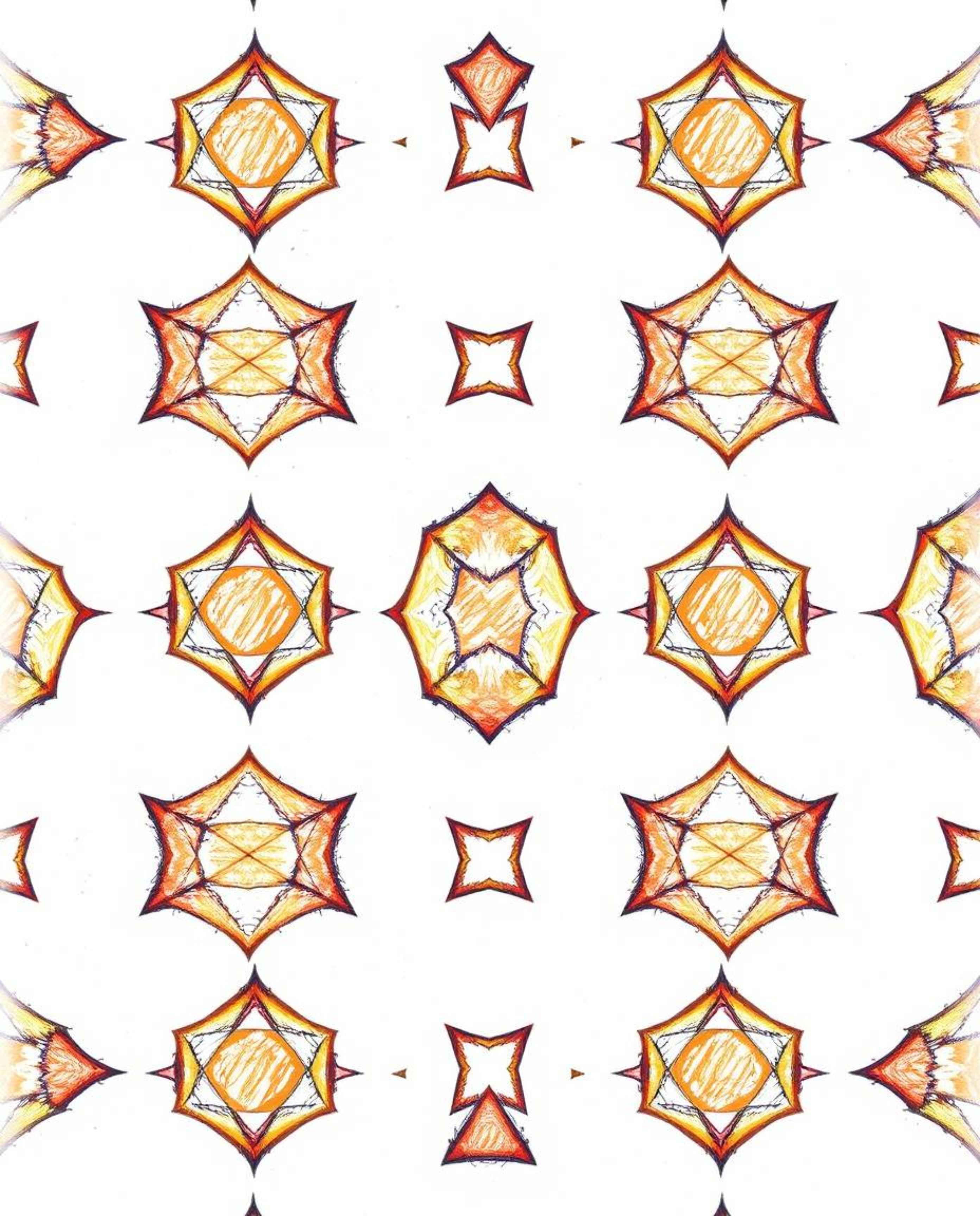 A captivating hand-drawn seamless pattern featuring hexagons and triangles in a vibrant neon color palette.  The rough, textu