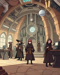 Explore a captivating futuristic sci-fi illustration of a magical school teeming with young wizards, rendered in natural eart