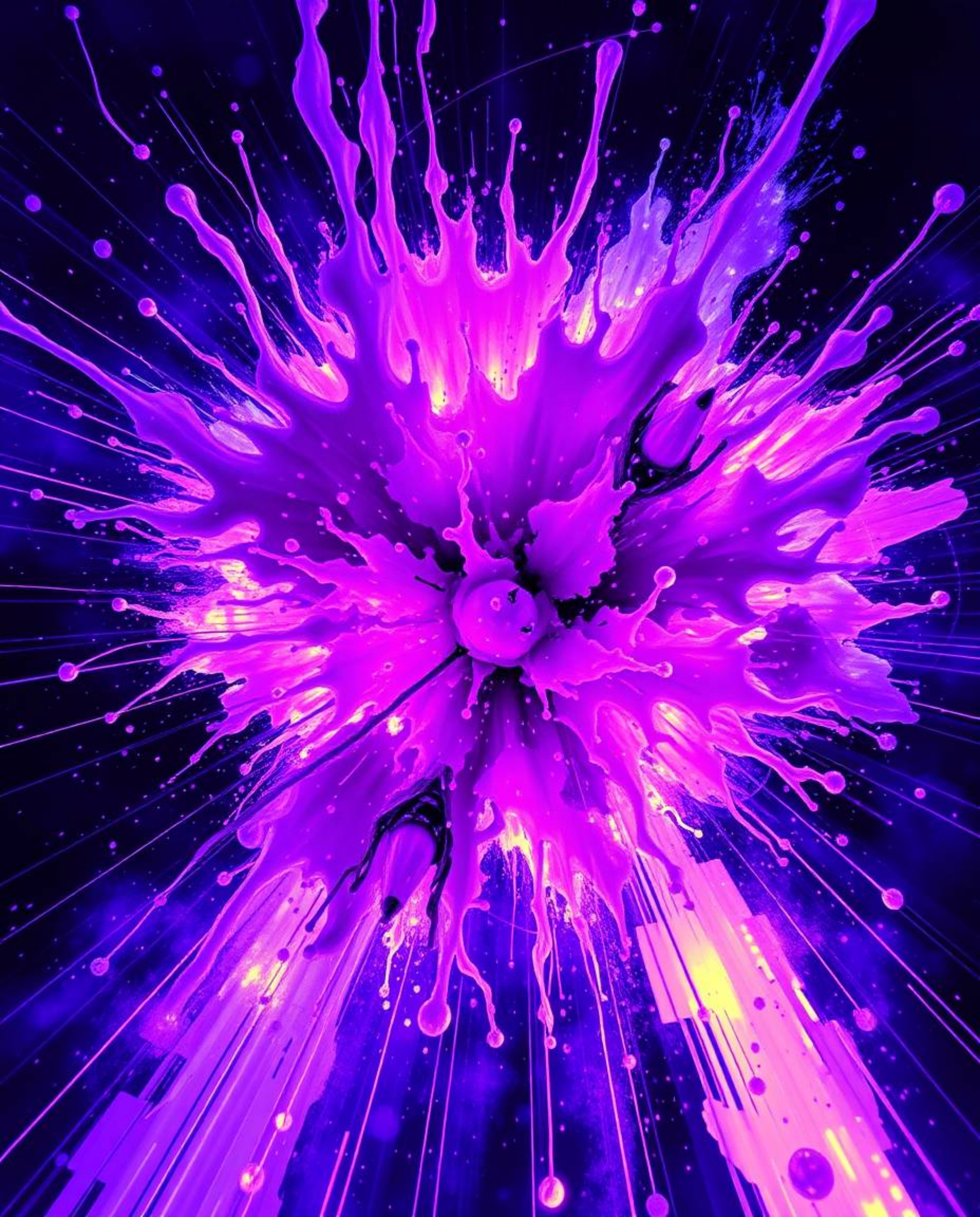 Explore stunning deep ultraviolet hues in futuristic sci-fi style artwork. Witness dynamic colorful splashes frozen in time, 