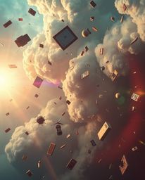 Experience the extraordinary with this high-resolution stock photo featuring a surreal storm where objects defy gravity and t