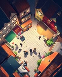 Experience a vibrant and expressive Isekai anime musical number set in a bright town square.  This captivating scene, viewed 