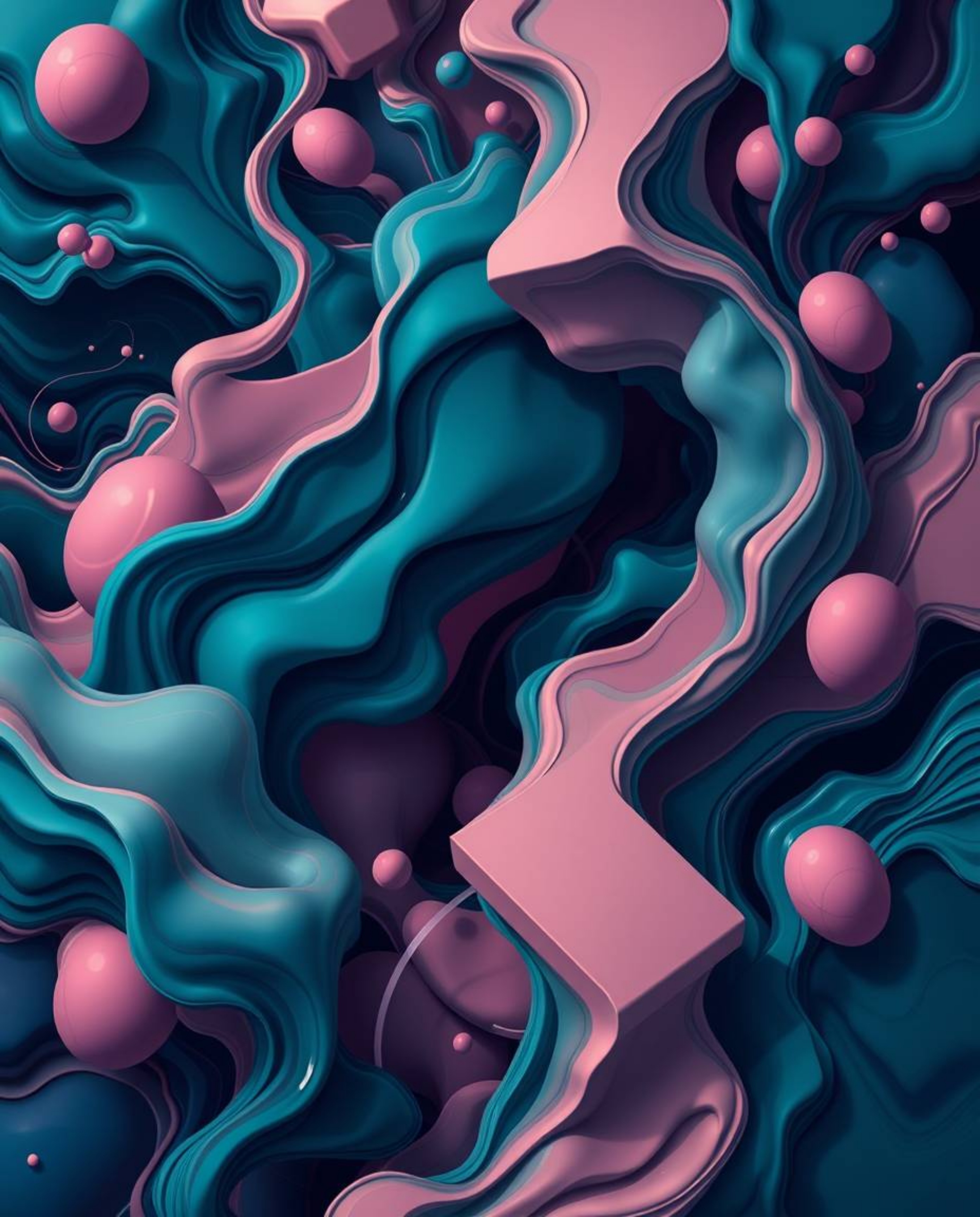 Explore a vibrant and luxurious abstract composition inspired by Isekai anime aesthetics. Rich deep teal hues blend with colo