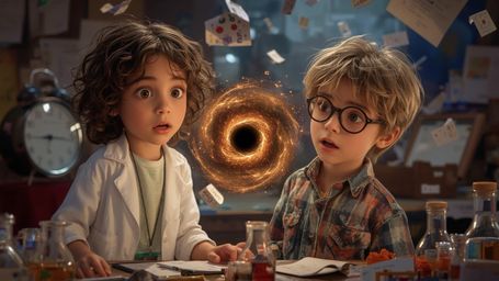 A vibrant, cinematic photograph, reminiscent of Pixar's whimsical style, captures the astonished expressions of a science fai