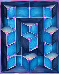This classic oil painting features a mesmerizing repetitive cube pattern rendered in the impossible geometry style of M.C. Es