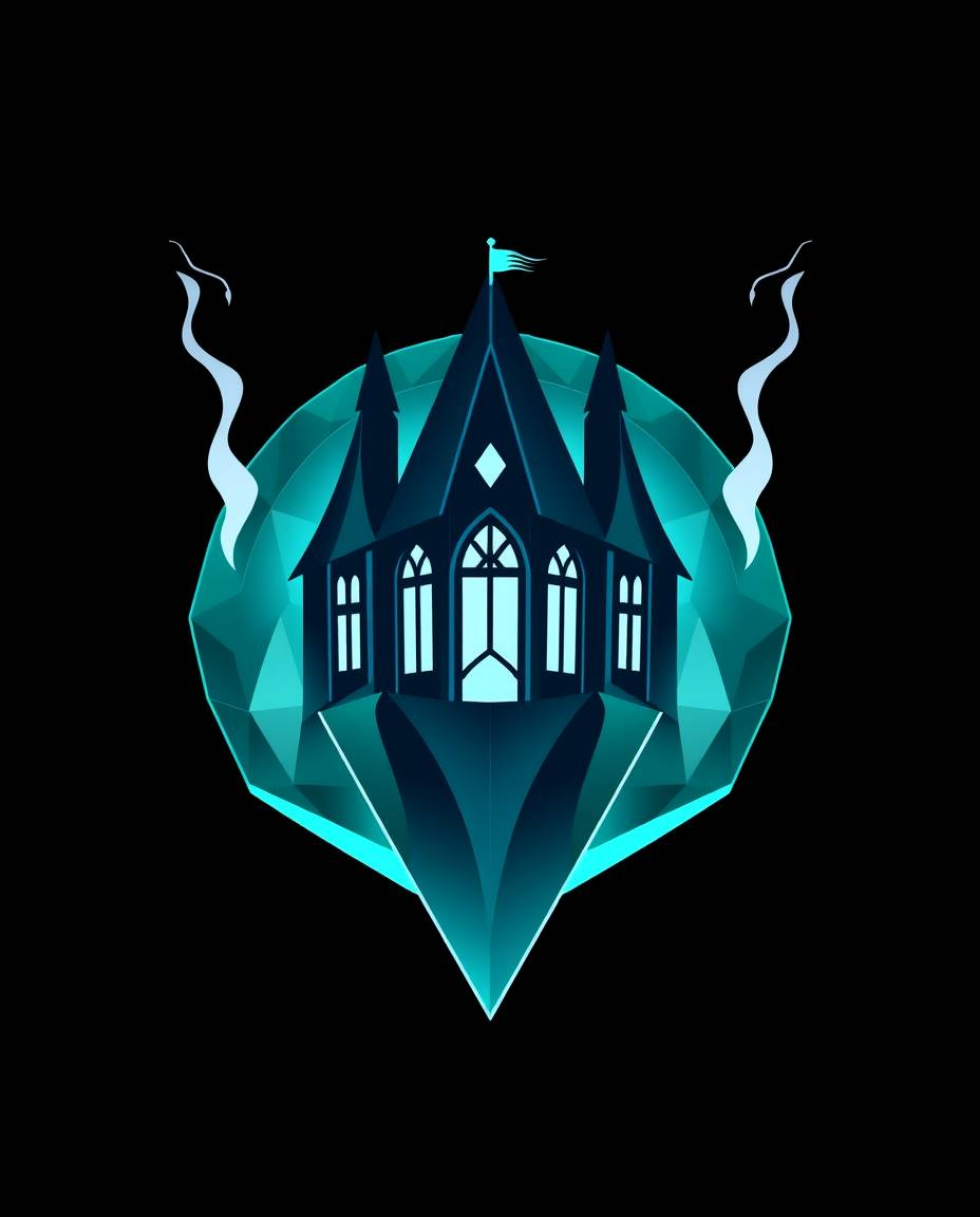 A captivating geometric logo design for a magical school brimming with young wizards.  Inspired by dramatic stormy skies, the