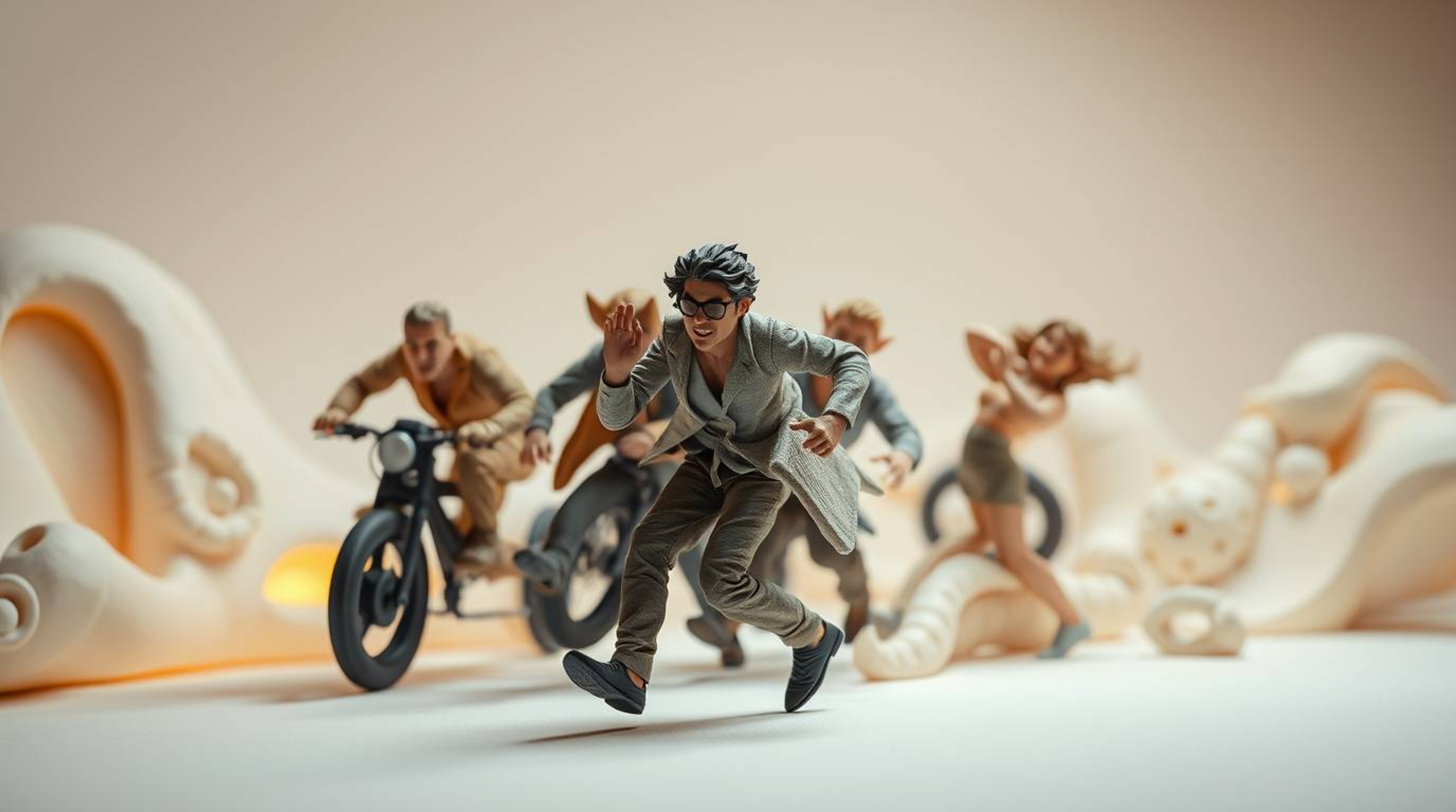 Experience a dynamic chase scene brought to life with exaggerated squash and stretch animation, rendered as a captivating lig