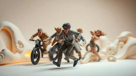 Experience a dynamic chase scene brought to life with exaggerated squash and stretch animation, rendered as a captivating lig