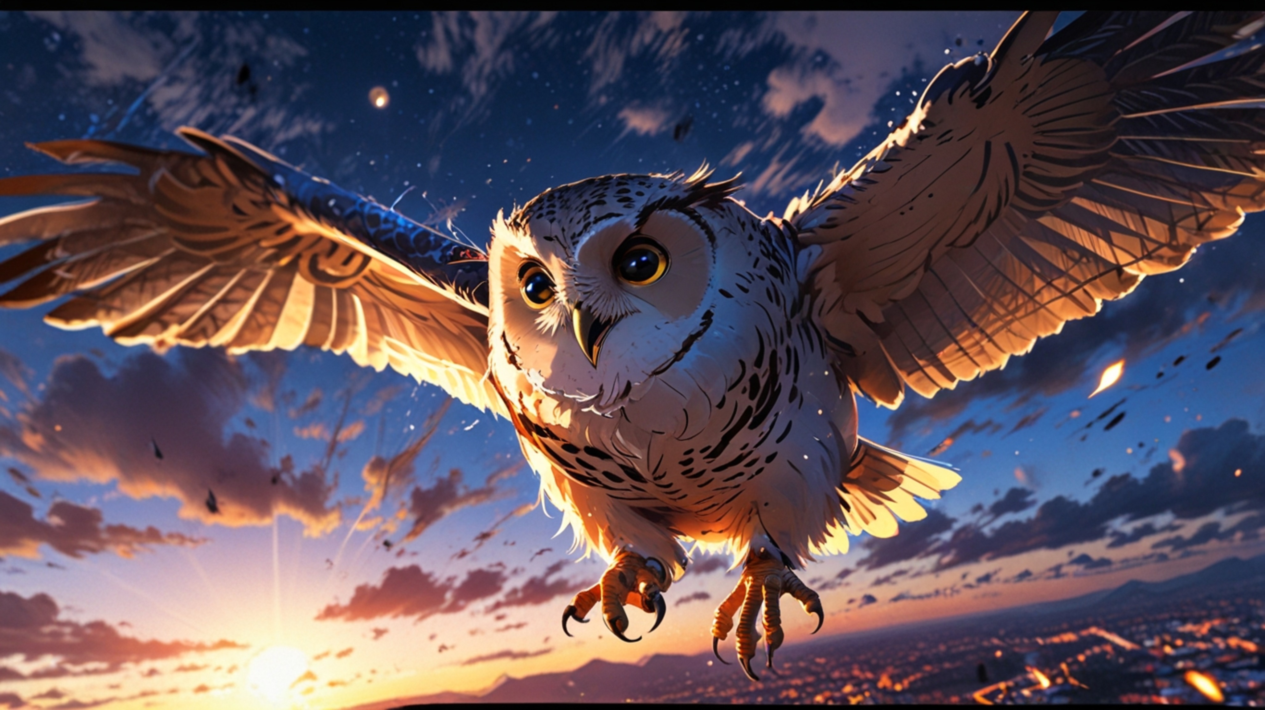 In a beautifully serene and magical scene, rendered in a blend of Pixar and anime styles, a wise blind owl teaches the art of