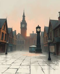 A captivating surreal digital painting depicts an empty town square, rendered in infrared tones with epic color palettes.  Ti