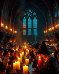 Immerse yourself in a magical school where rich, deep teal hues and the warm glow of candlelight create a luxurious and vibra