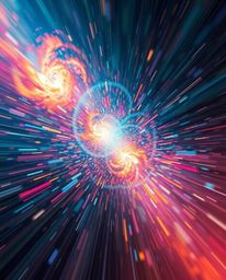 Witness a breathtaking cosmic event! This artwork depicts colliding galaxies in a vibrant explosion of light and color.  Dyna