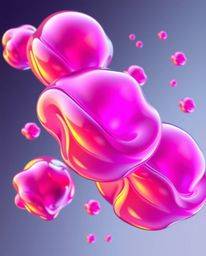 This illustration showcases gracefully elegant, floating 3D blobs of fluid jelly with vibrant, electric colors and refined fe