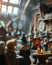 Explore a magical school brimming with young wizards, captured in a captivating image featuring sharp focus and a beautifully