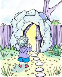 A captivating hand-drawn sketchnote depicts a child's wondrous discovery of a magical portal hidden in their backyard. The i