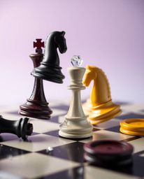 A mesmerizing image capturing the dynamic energy of a chessboard frozen in a moment of destruction, with pieces suspended mid
