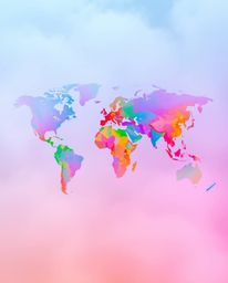 This collection features a world map depicted through bright, colorful splashes, creating a creative and abstract concept wit