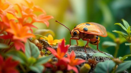 Explore a captivating world with this high-resolution stock photo featuring a minuscule hero, resembling a bug, on an adventu