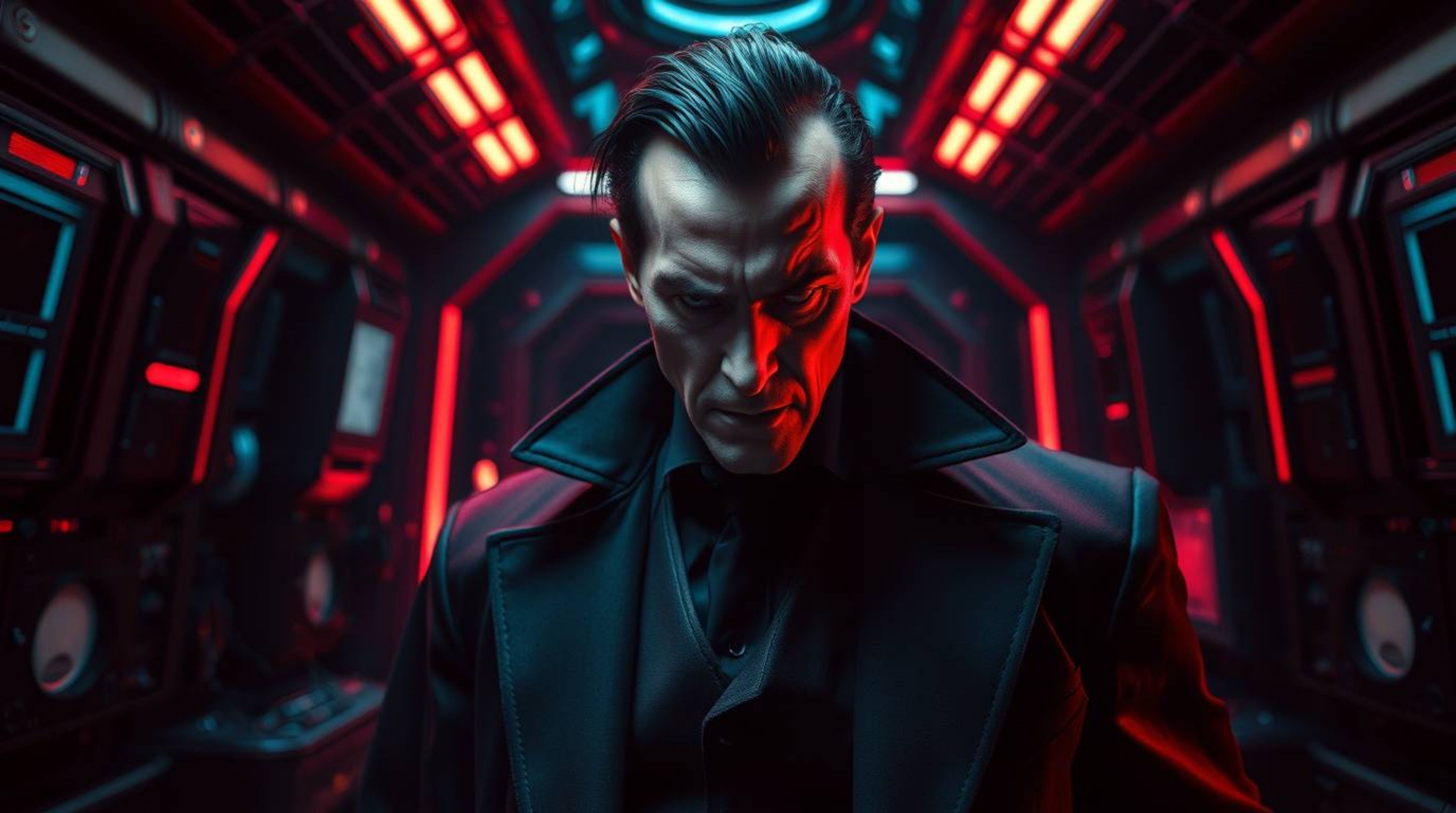 Explore captivating images of a villain in a high-tech lair, rendered in stunning professional fine art photography. Experien