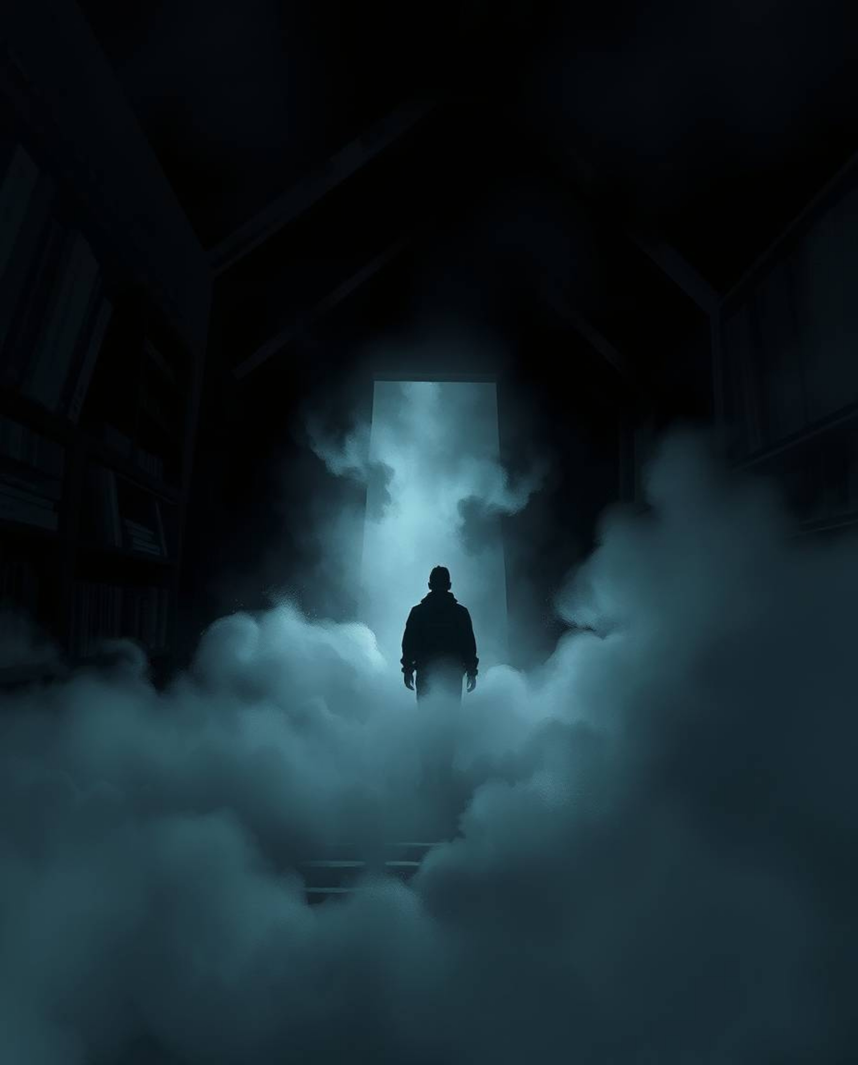 A digital painting showcasing the captivating moment of a person discovering a hidden underground library, immersed in an atm