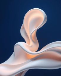 Graceful and elegant, this image showcases futuristic 3D fluid shapes with glowing edges, beautifully illuminated by soft lig