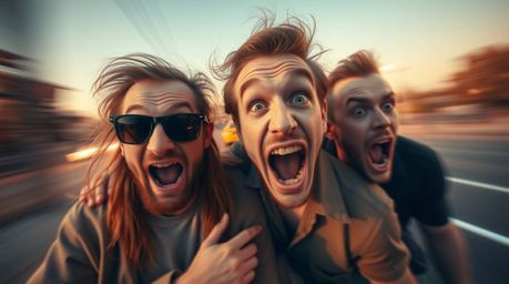 A captivating long-exposure photograph in surreal infrared tones depicts a hilarious gross-out comedy scene with exaggerated 