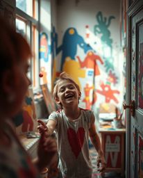 A vibrant explosion of color and charm, this street photography style image captures a room in the midst of a playful paint e