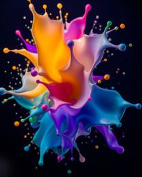 Experience the breathtaking beauty of professional fine art photography featuring abstract 3D colorful splash shapes floating