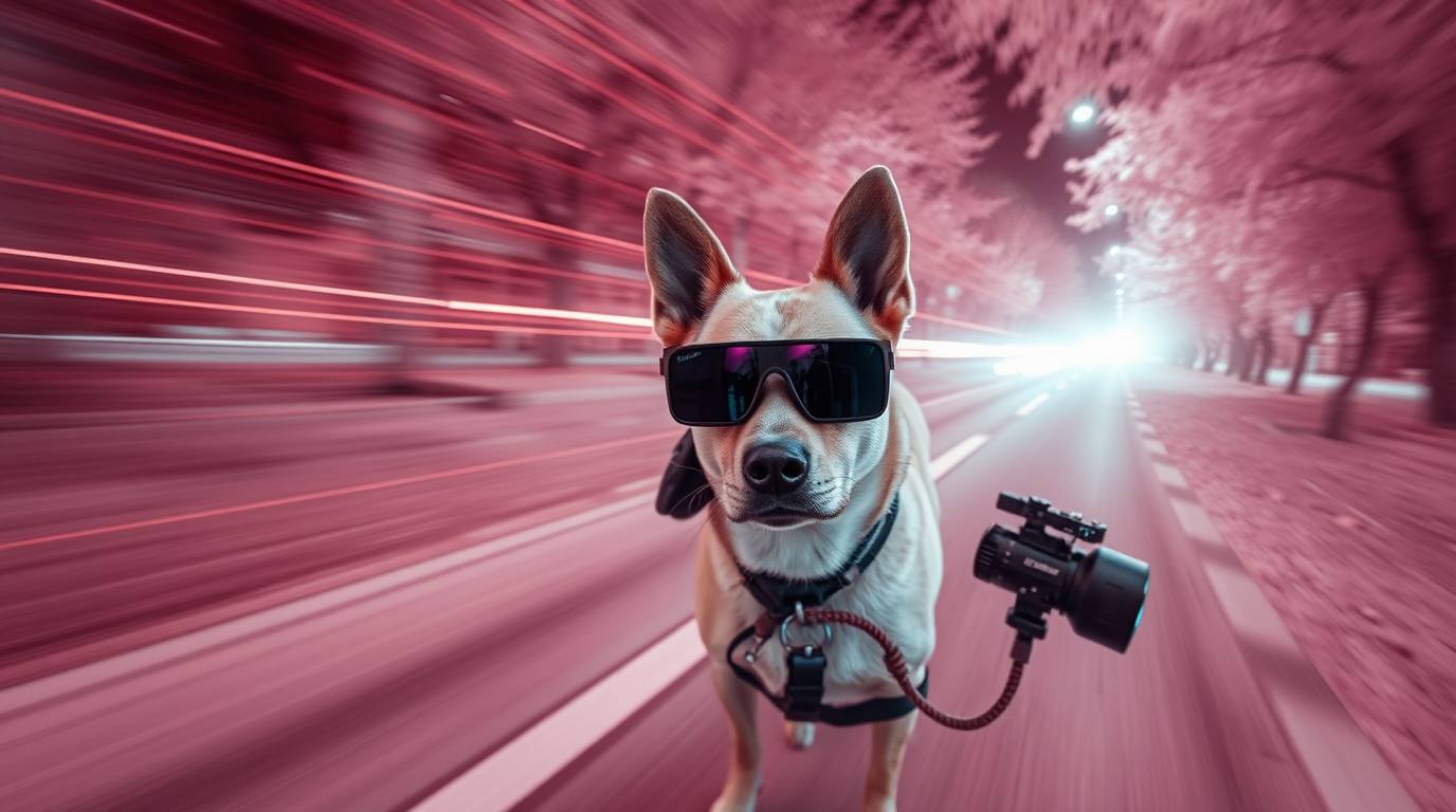 Dive into a surreal world with this infrared photograph of a canine detective employing high-tech gadgets.  The long exposure